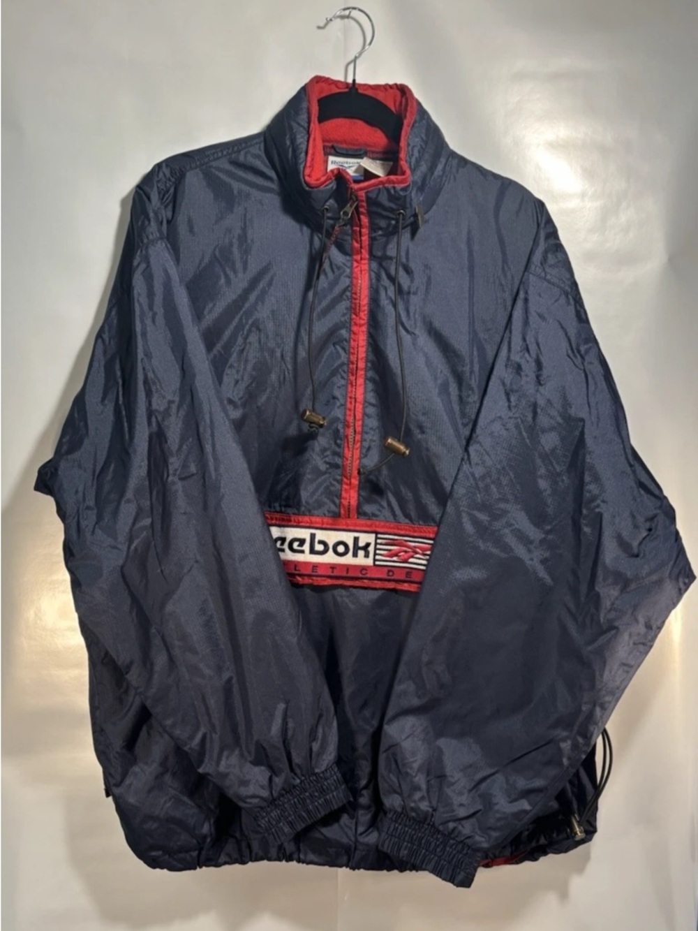 VTG Reebok Athletic Dept. Mens Size Large anorak windbreaker Jacket Blue/Red